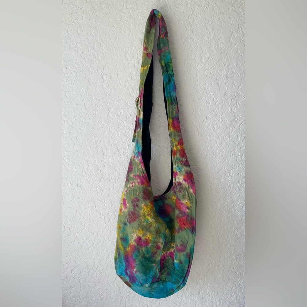 Boho Tie Dye Cotton Crossbody Hobo Bag In Green And Pink  Brand New - Picture 6 of 10